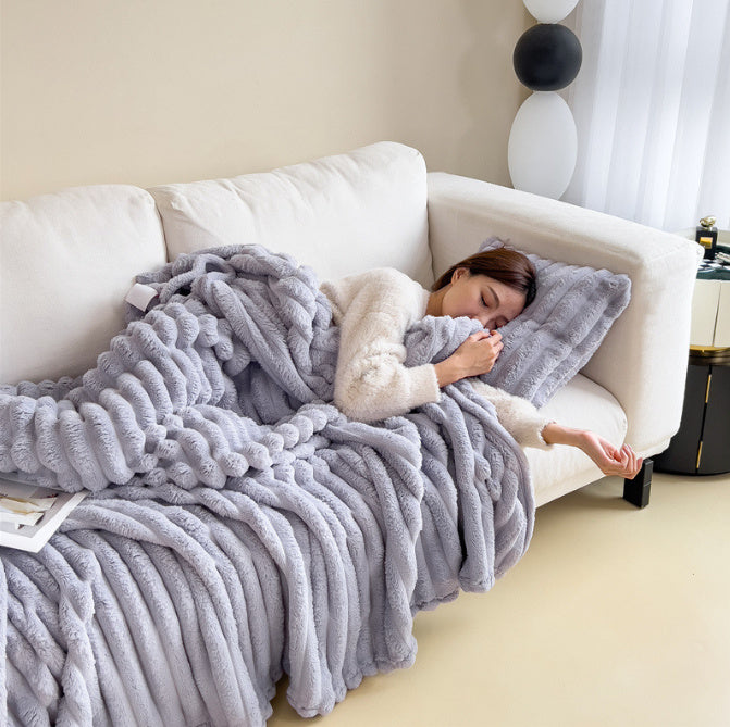 Soft Wind Bubble Velvet Blanket Warm Solid Rabbit Fur Blankets Double-sided Thickening Cover Throw