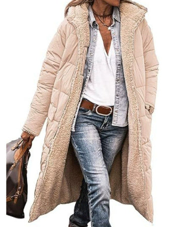 Solid Color Hooded Long Coat Winter Long Sleeve Double-sided Elegant Cardigan Jacket Top Women's Clothing