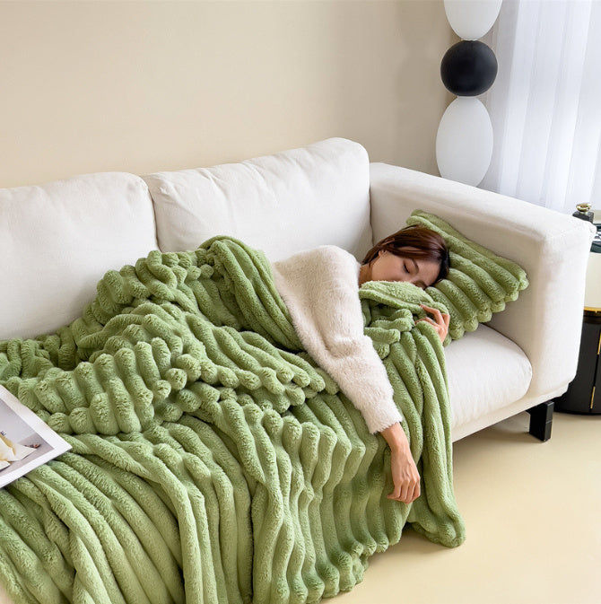 Soft Wind Bubble Velvet Blanket Warm Solid Rabbit Fur Blankets Double-sided Thickening Cover Throw