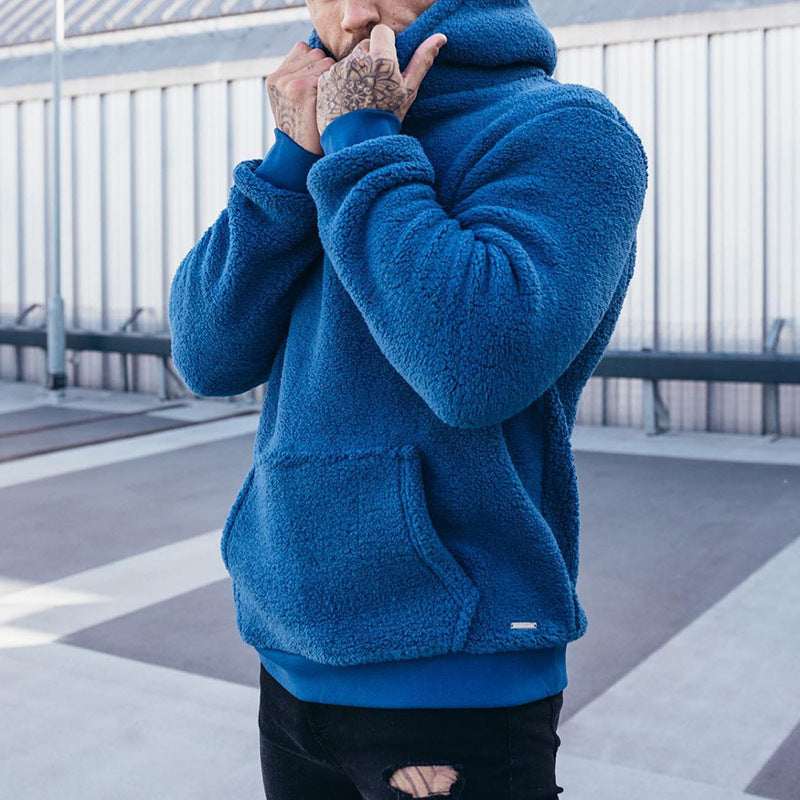 Men's Plush Hoodies Sweatshirt With Big Pocket Fashion Long-sleeved Pullover Hooded Top