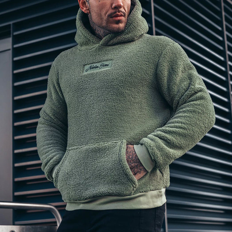 Men's Plush Hoodies Sweatshirt With Big Pocket Fashion Long-sleeved Pullover Hooded Top