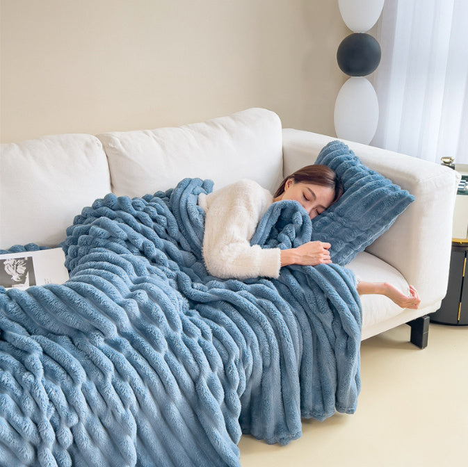 Soft Wind Bubble Velvet Blanket Warm Solid Rabbit Fur Blankets Double-sided Thickening Cover Throw