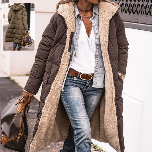 Solid Color Hooded Long Coat Winter Long Sleeve Double-sided Elegant Cardigan Jacket Top Women's Clothing