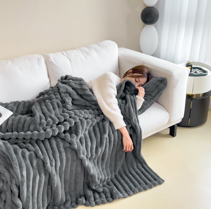 Soft Wind Bubble Velvet Blanket Warm Solid Rabbit Fur Blankets Double-sided Thickening Cover Throw