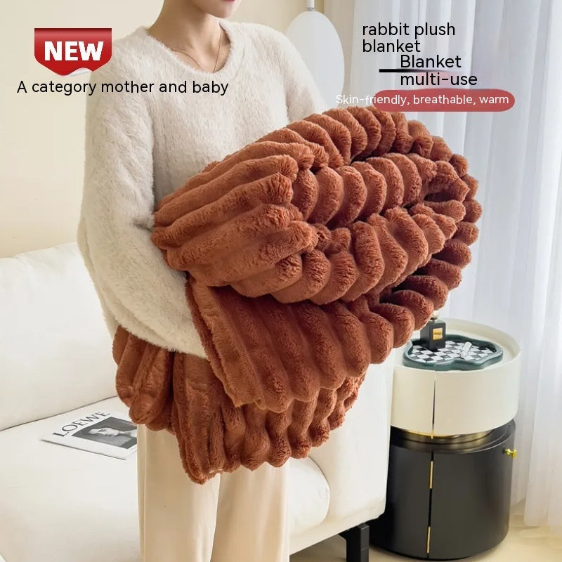 Soft Wind Bubble Velvet Blanket Warm Solid Rabbit Fur Blankets Double-sided Thickening Cover Throw