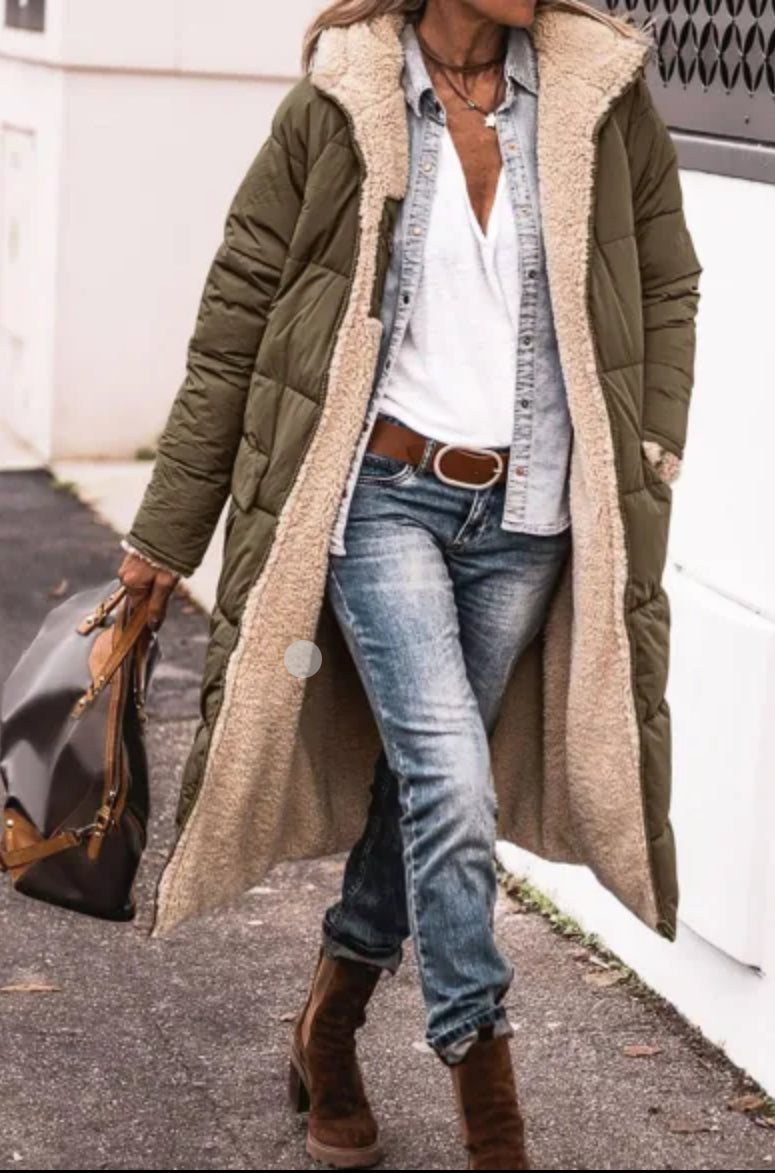 Solid Color Hooded Long Coat Winter Long Sleeve Double-sided Elegant Cardigan Jacket Top Women's Clothing