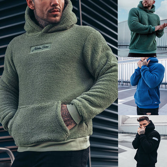 Men's Plush Hoodies Sweatshirt With Big Pocket Fashion Long-sleeved Pullover Hooded Top