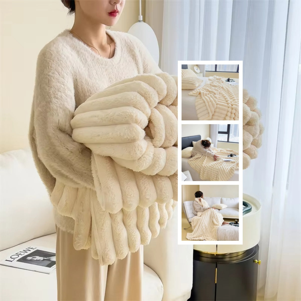 Soft Wind Bubble Velvet Blanket Warm Solid Rabbit Fur Blankets Double-sided Thickening Cover Throw