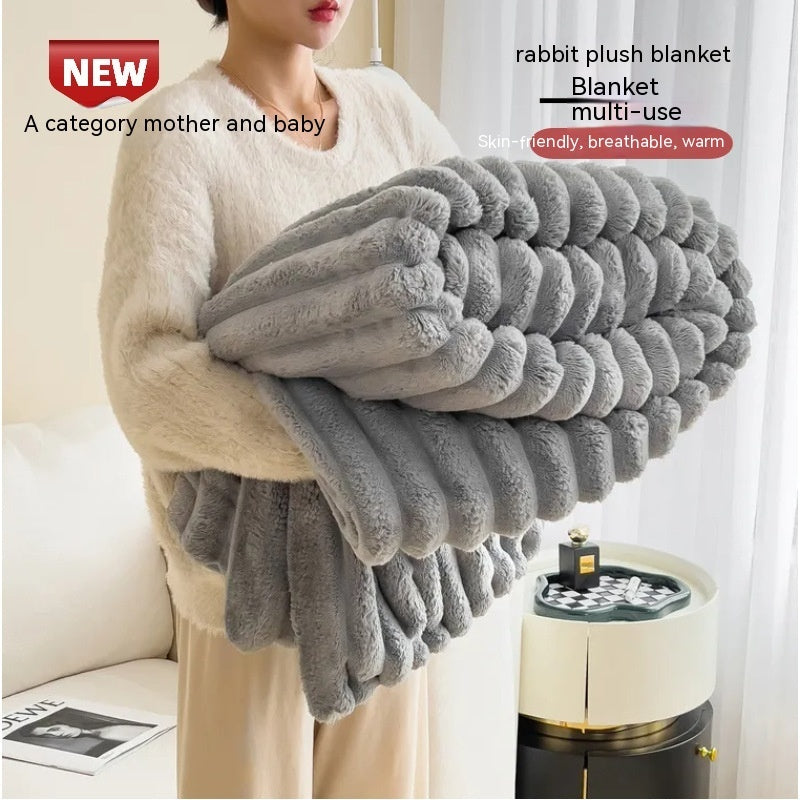 Soft Wind Bubble Velvet Blanket Warm Solid Rabbit Fur Blankets Double-sided Thickening Cover Throw
