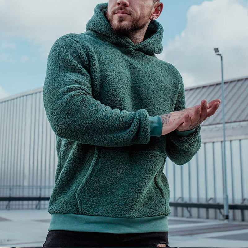 Men's Plush Hoodies Sweatshirt With Big Pocket Fashion Long-sleeved Pullover Hooded Top