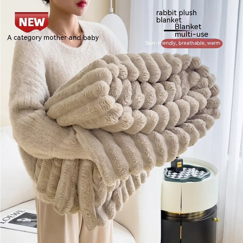 Soft Wind Bubble Velvet Blanket Warm Solid Rabbit Fur Blankets Double-sided Thickening Cover Throw
