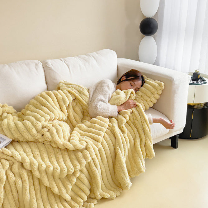 Soft Wind Bubble Velvet Blanket Warm Solid Rabbit Fur Blankets Double-sided Thickening Cover Throw