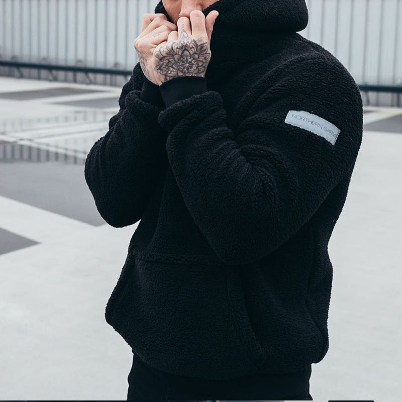 Men's Plush Hoodies Sweatshirt With Big Pocket Fashion Long-sleeved Pullover Hooded Top