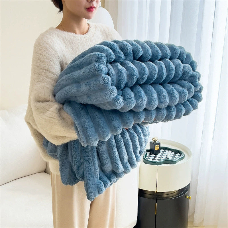 Soft Wind Bubble Velvet Blanket Warm Solid Rabbit Fur Blankets Double-sided Thickening Cover Throw